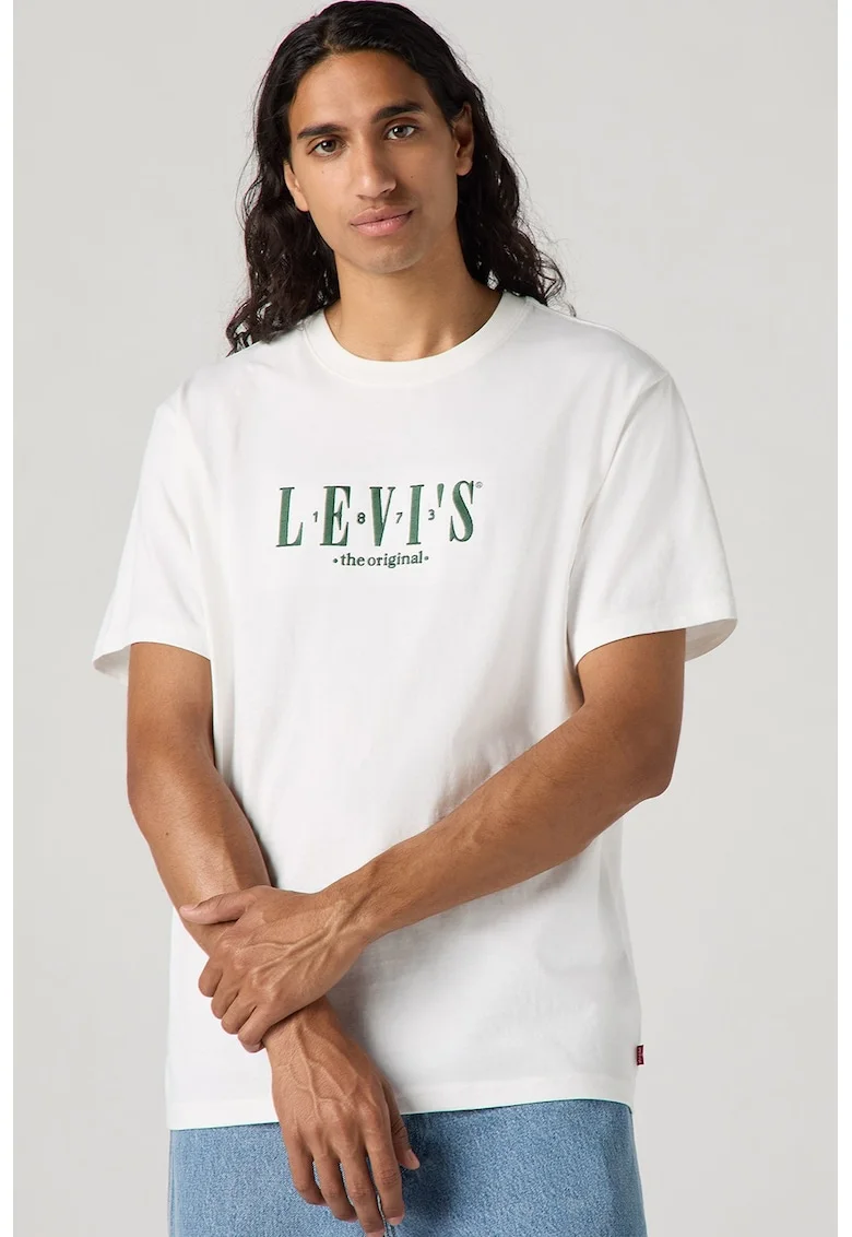 Tricou lejer de bumbac, Verde englez/Alb optic