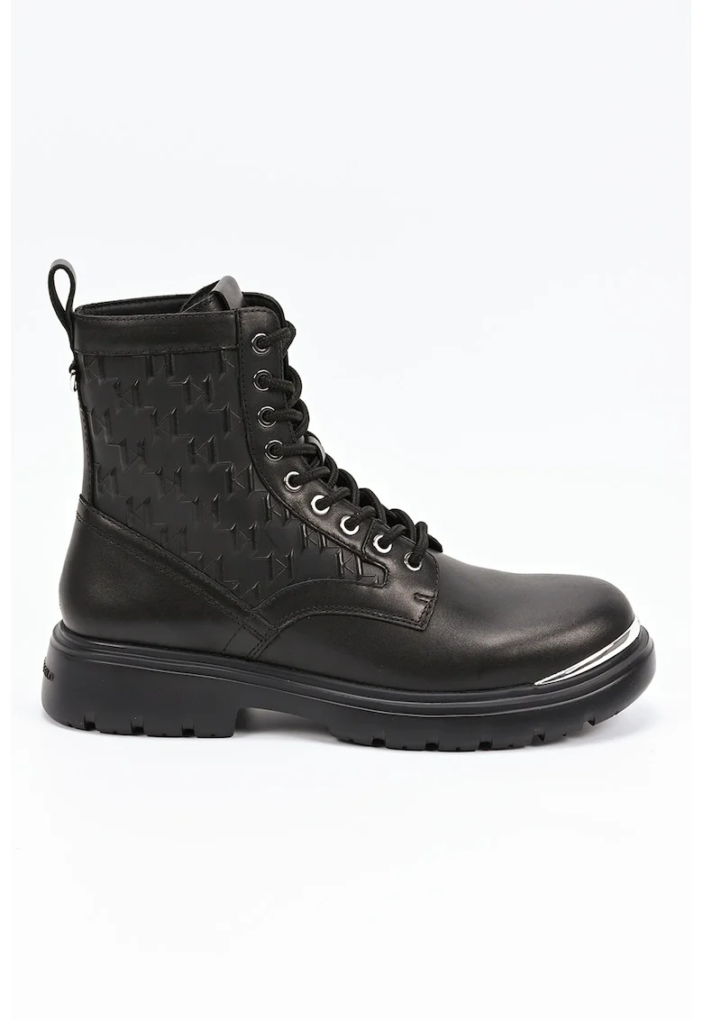 Botine de piele cu segmente cu monograma, Negru/Argintiu