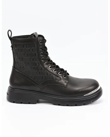 Botine de piele cu segmente cu monograma, Negru/Argintiu