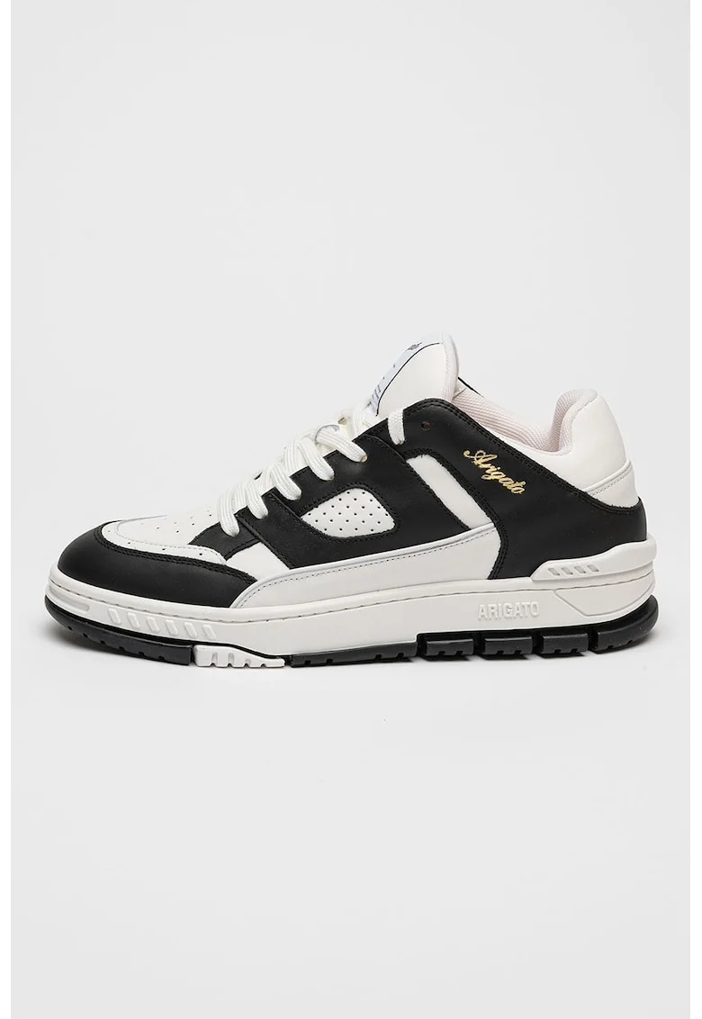 Pantofi sport de piele cu talpa plata si logo, Alb/Negru