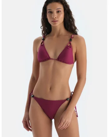 Bikini brazilieni cu model uni si snururi laterale, Violet tyrian