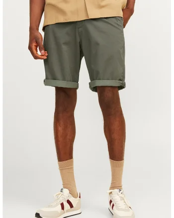 Pantaloni chino scurti cu model uni, Verde inchis