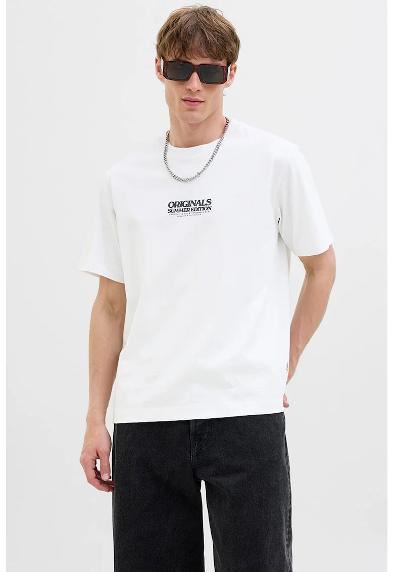Tricou din amestec de bumbac organic cu imprimeu grafic pe partea din spate, Alb/Verde/Roz