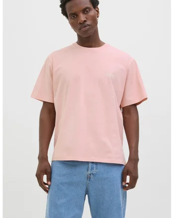 Tricou lejer de bumbac cu imprimeu foto pe partea din spate, Roz