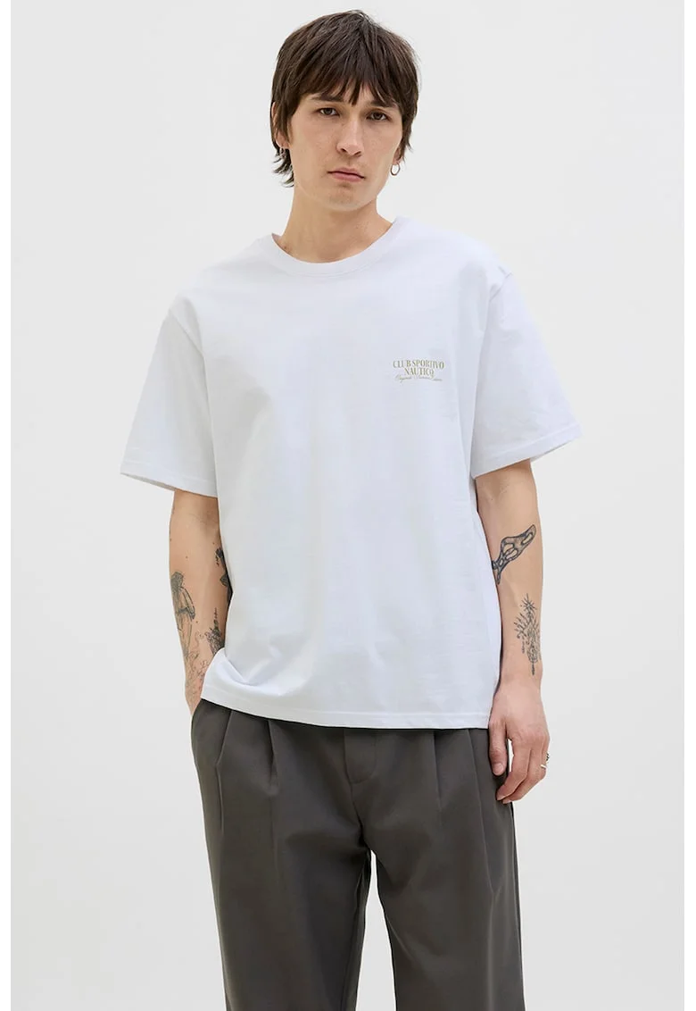 Tricou lejer de bumbac cu imprimeu foto pe partea din spate, Verde/Alb optic
