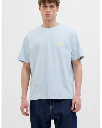 Tricou din amestec de bumbac organic cu decolteu la baza gatului, Galben/Albastru azur
