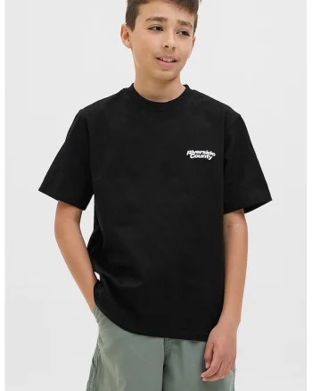 Tricou cu decolteu la baza gatului si imprimeu text, Negru