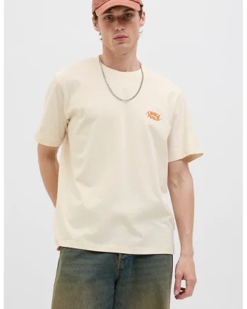 Tricou din amestec de bumbac organic cu decolteu la baza gatului, Portocaliu/Crem