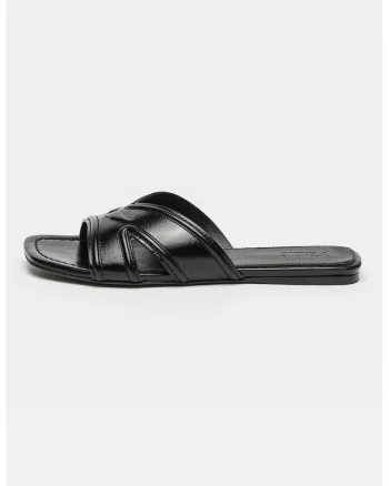 Papuci din piele cu varf patrat, Negru