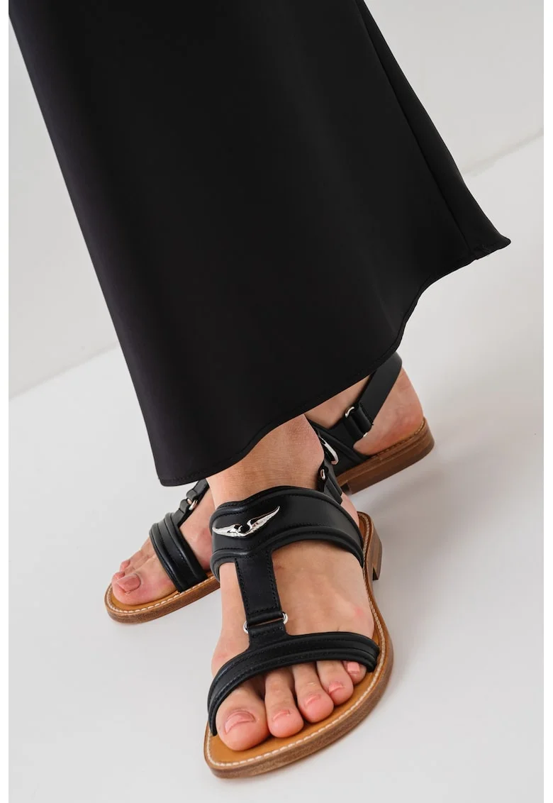Sandale slingback din piele, Negru