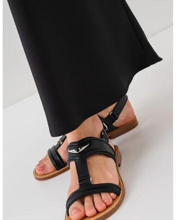 Sandale slingback din piele, Negru