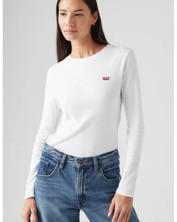 Bluza de bumbac cu decolteu la baza gatului, Alb optic