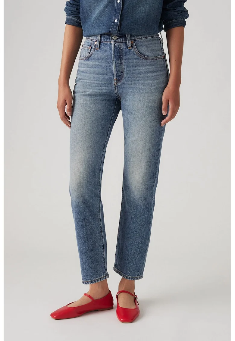 Blugi crop cu croiala dreapta 501®, Albastru melange