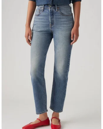 Blugi crop cu croiala dreapta 501®, Albastru melange