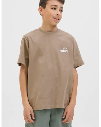 Tricou cu decolteu la baza gatului si imprimeu text, Maro nisip