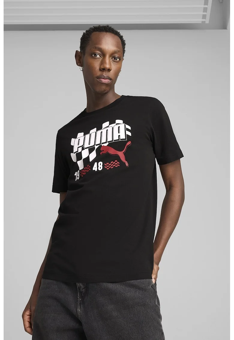 Tricou de bumbac cu imprimeu, Alb/Negru stins
