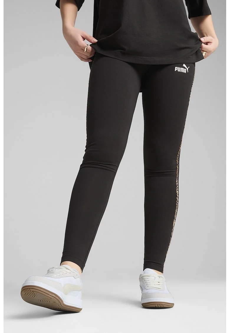 Colanti din amestec de bumbac cu animal print, Negru/Maro