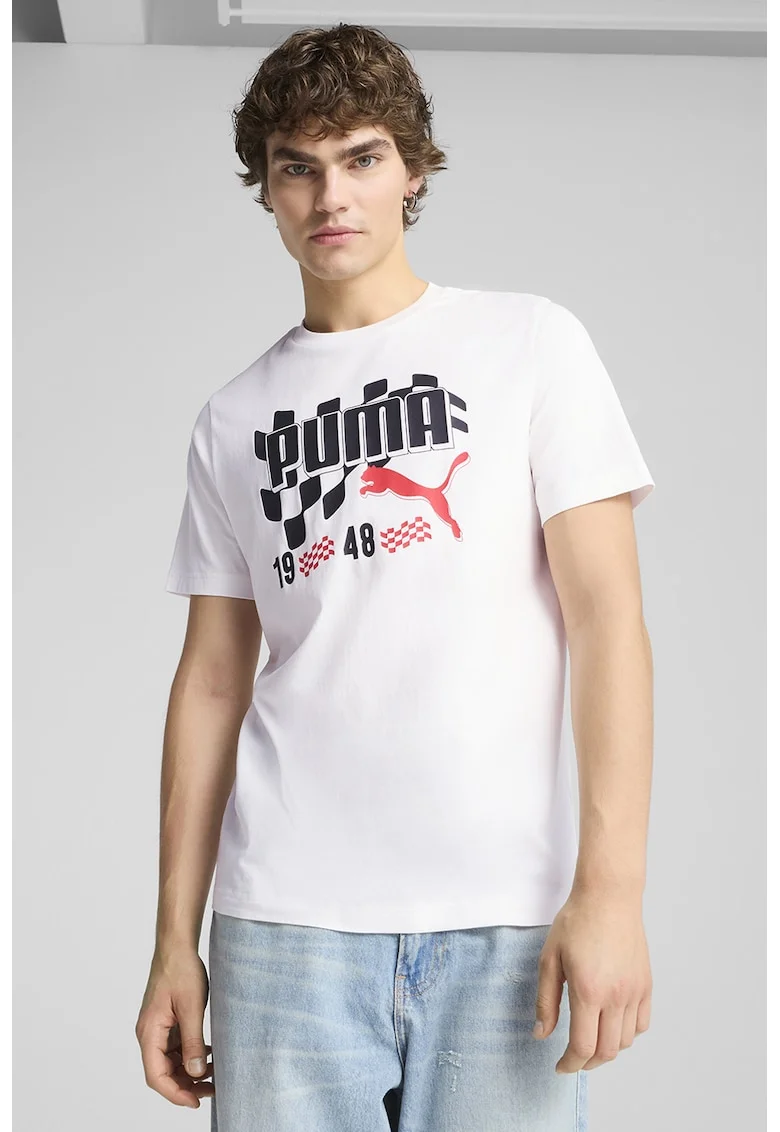 Tricou de bumbac cu imprimeu, Alb/Negru
