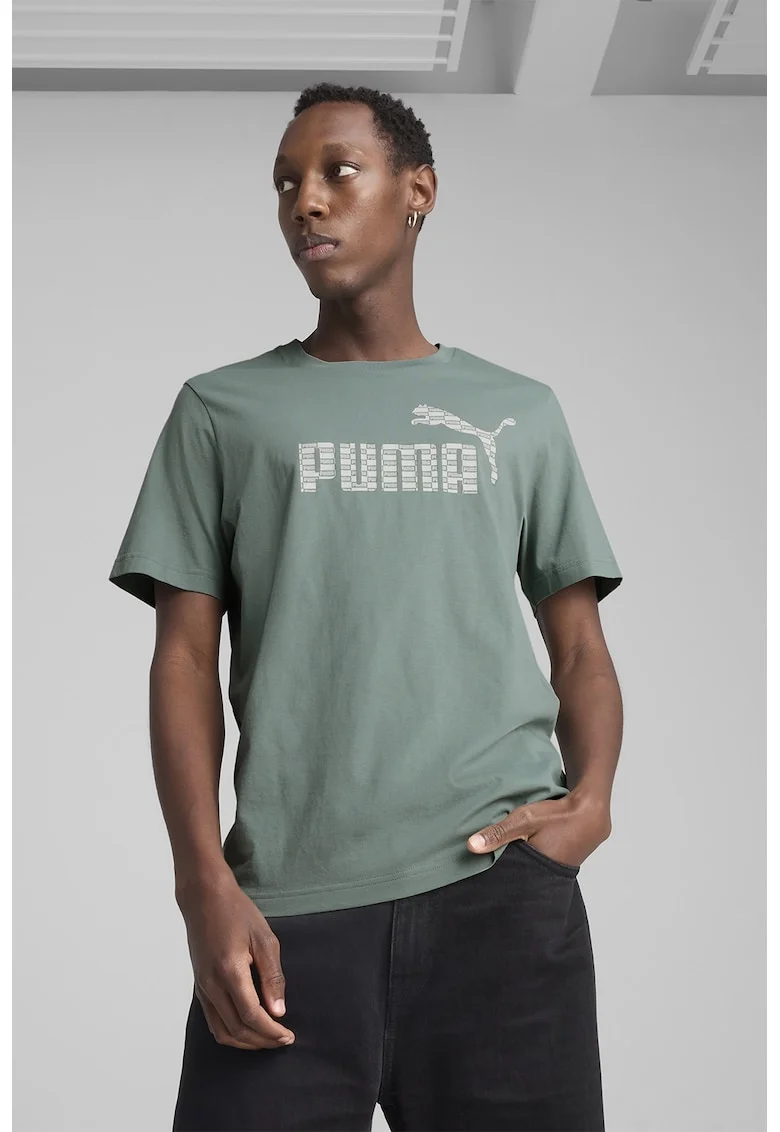 Tricou din bumbac cu decolteu la baza gatului si logo