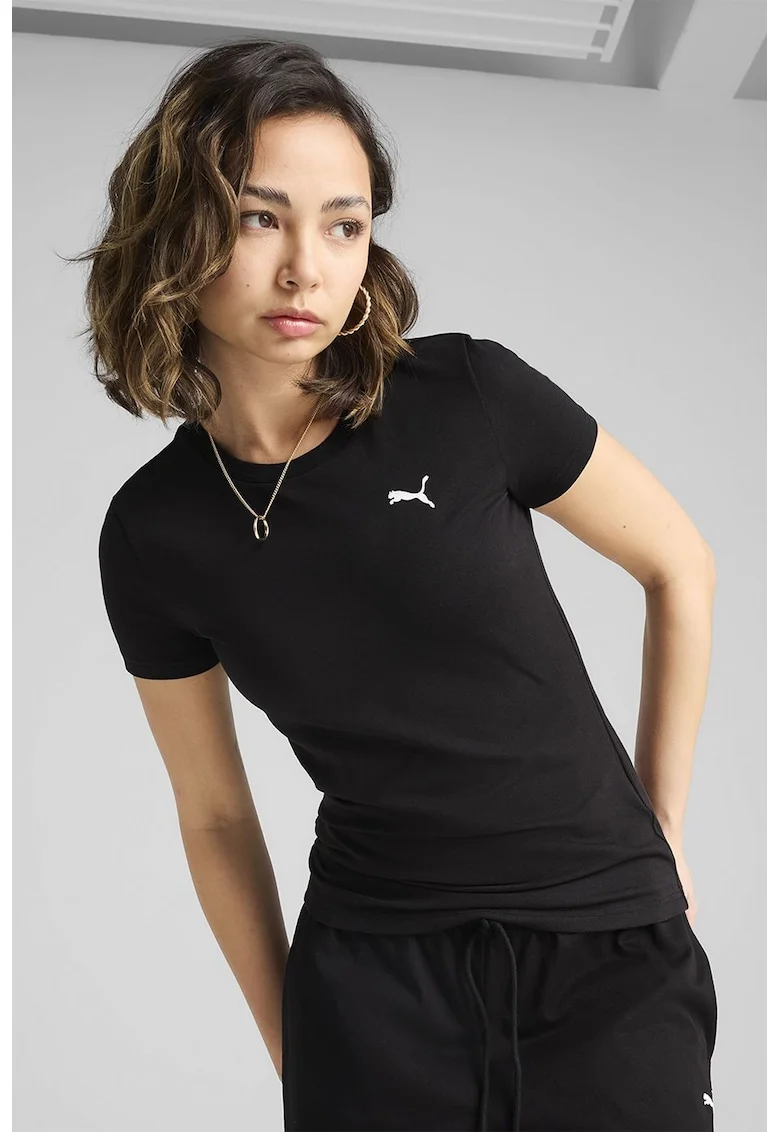 Tricou cu decolteu la baza gatului si monograma, Negru