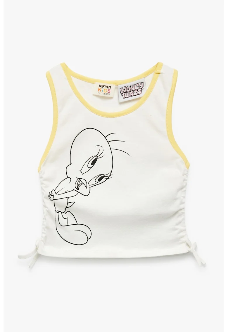 Top crop cu imprimeu desene animate, Galben/Negru stins/Alb murdar