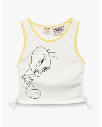 Top crop cu imprimeu desene animate, Galben/Negru stins/Alb murdar
