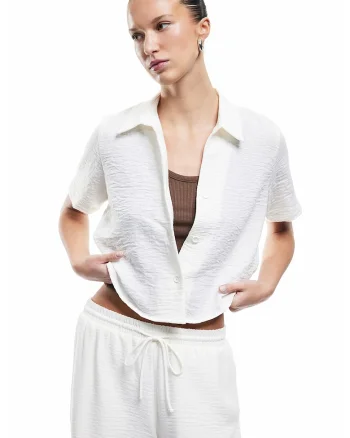 Camasa crop cu model texturat, Alb