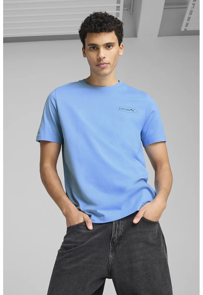Tricou regular fit de bumbac cu model grafic, Alb/Albastru ultramarin/Albastru deschis
