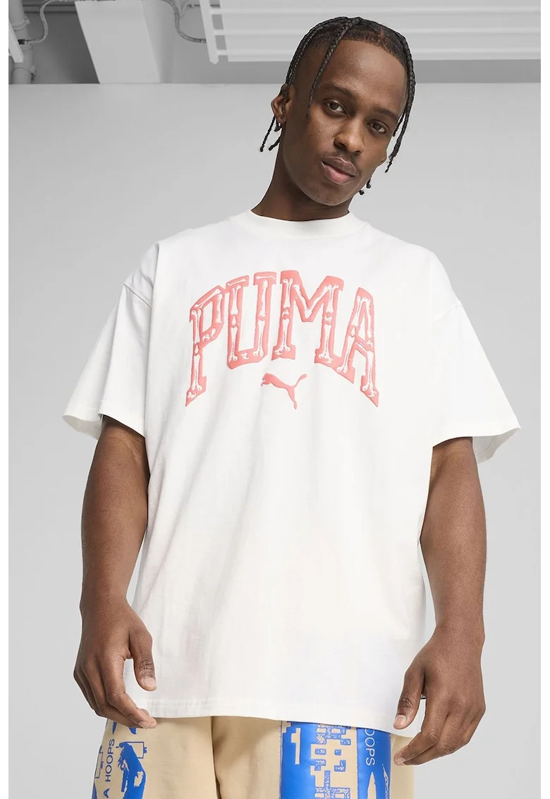 Tricou supradimensionat cu imprimeu, Fucsia/Alb optic