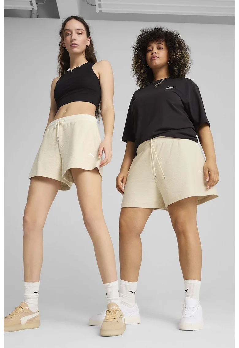 Pantalonis curti cu snur in talie, Bej deschis