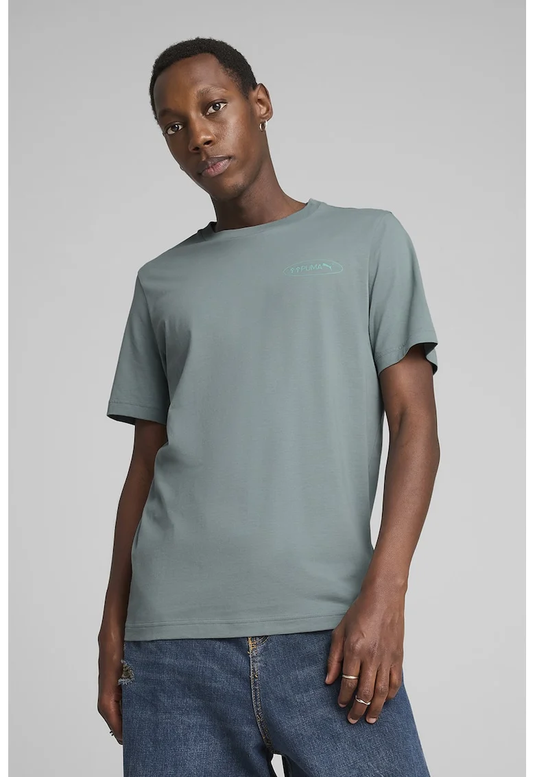 Tricou regular fit de bumbac cu model grafic, Turcoaz/Albastru deschis/Verde persan