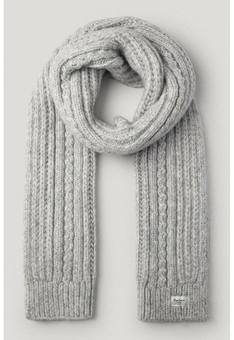 Fular din tricot cu terminatii striate, Gri cenusiu