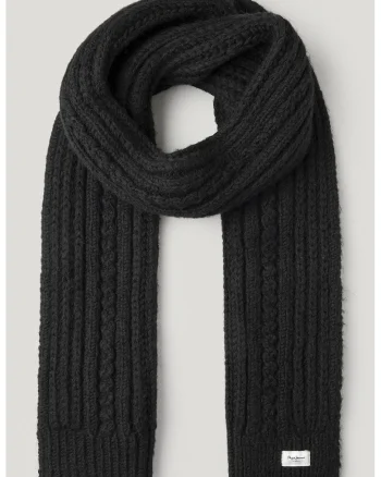 Fular din tricot cu terminatii striate, Negru