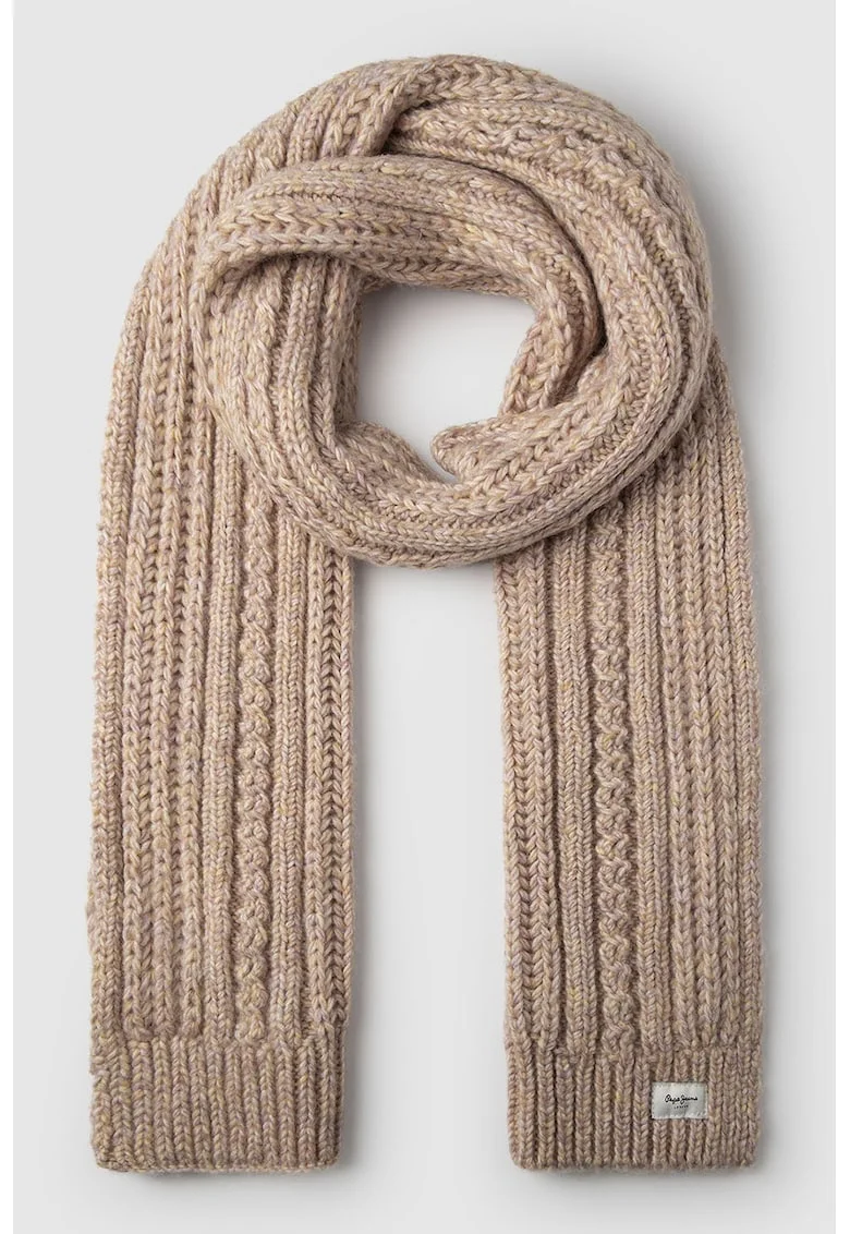 Fular din tricot cu terminatii striate, Roz prafuit