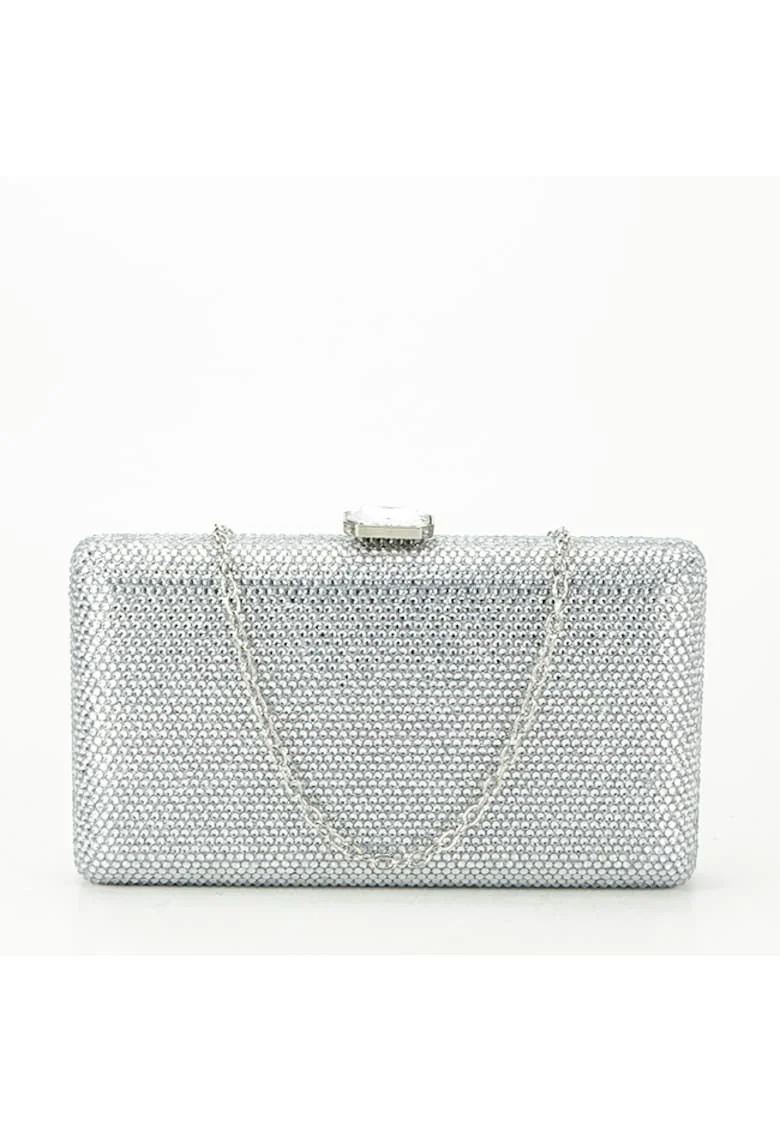 Geanta clutch verde cu pietricele BJH-715 06 15427, Argintiu