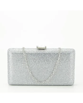 Geanta clutch verde cu pietricele BJH-715 06 15427, Argintiu
