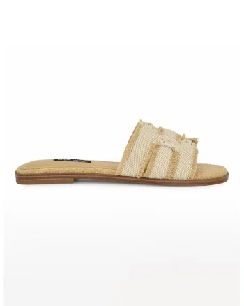Papuci cu franjuri Germany, Alb fildes/Caramel