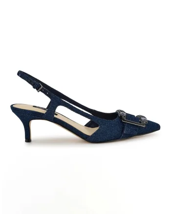 Pantofi cu varf ascutit si aspect de denim Neeri, Albastru inchis