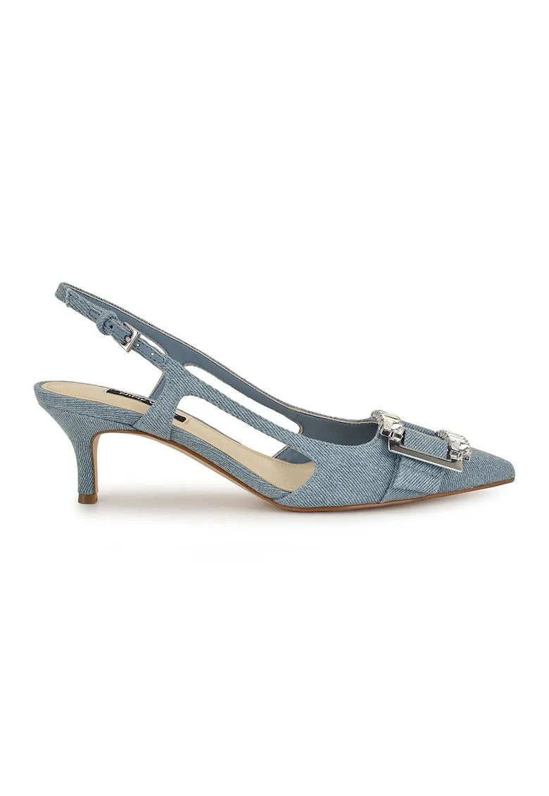 Pantofi cu varf ascutit si aspect de denim Neeri, Albastru deschis