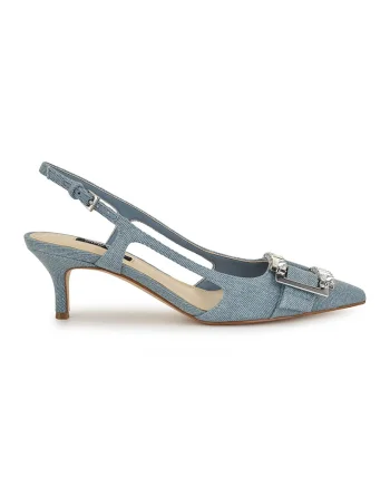 Pantofi cu varf ascutit si aspect de denim Neeri, Albastru deschis