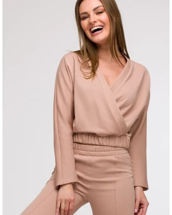 Bluza cu decolteu petrecut,  Bej, Bej