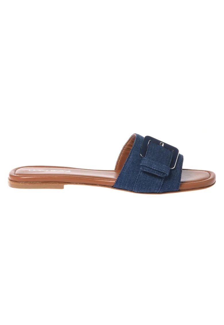 Papuci din denim cu varf patrat, Albastru