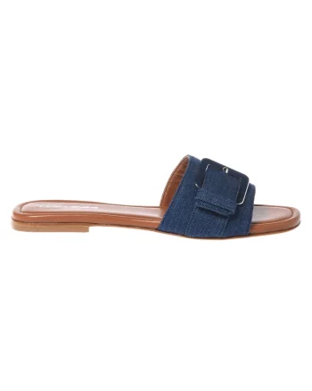 Papuci din denim cu varf patrat, Albastru