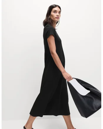 Rochie-tricou midi cu decolteu la baza gatului, Negru
