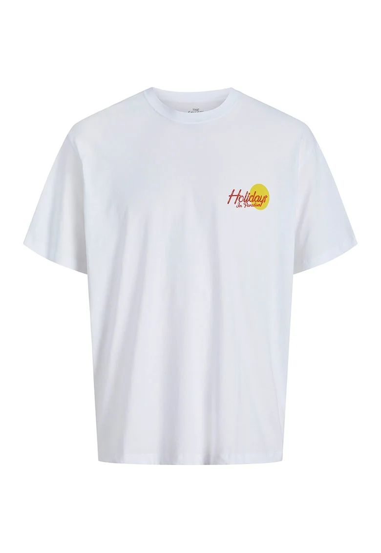 Tricou cu decolteu la baza gatului si imprimeu, Alb/Albastru