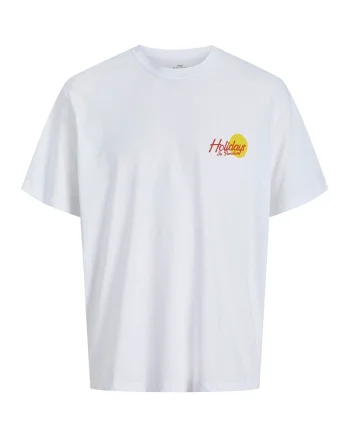 Tricou cu decolteu la baza gatului si imprimeu, Alb/Albastru