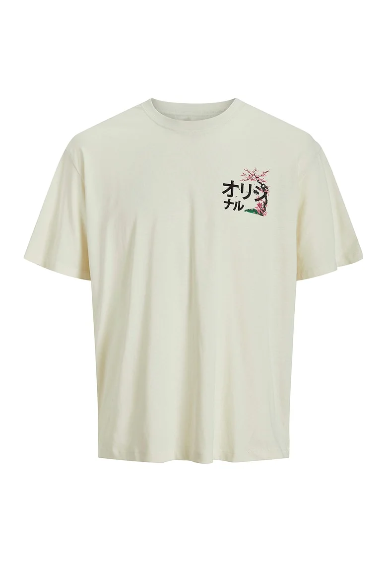 Tricou cu decolteu la baza gatului si imprimeu, Verde pal