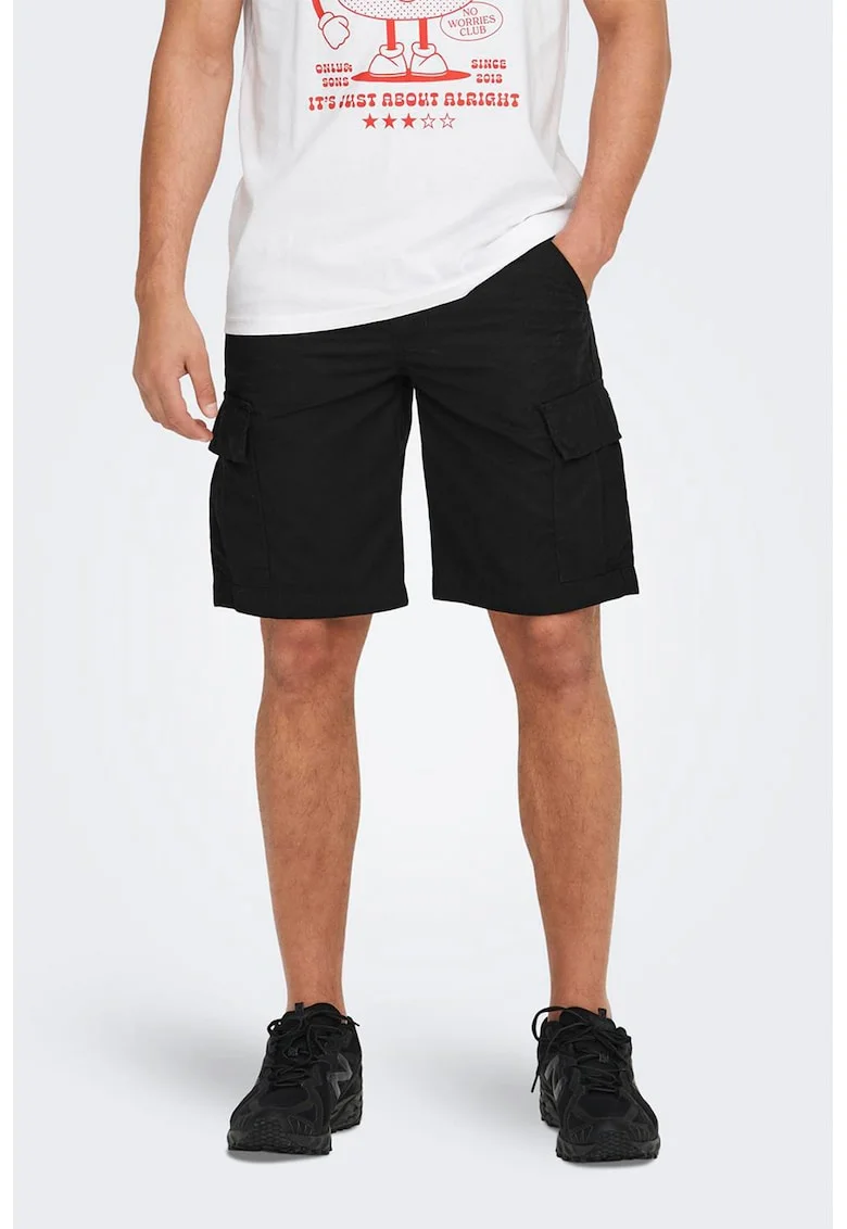 Pantaloni scurti din bumbac cu buzunare, Negru