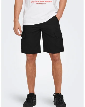 Pantaloni scurti din bumbac cu buzunare, Negru