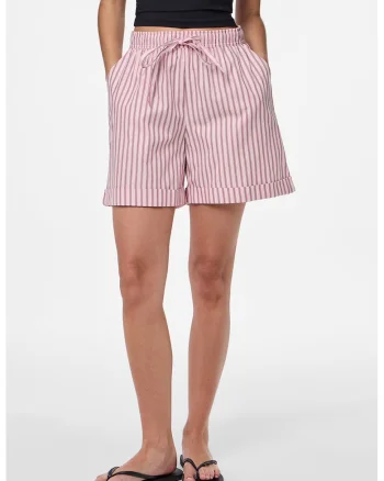Pantaloni scurti din bumbac cu model in dungi, Roz